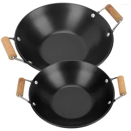 Pans Flavour Pot Grilling Non-stick Iron Induction Stir Cast Fry Wok Griddle Cooker Pan Pre Pcs Handle Seasoned Double 2