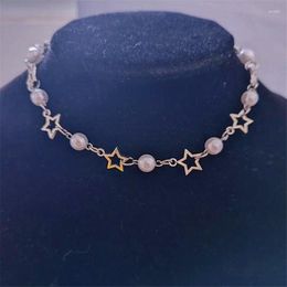 Choker Hollow Star Pearls Necklace For Women Gothic Vintage Aesthetic Necklaces Punk Harajuku Party Jewellery Wholesale