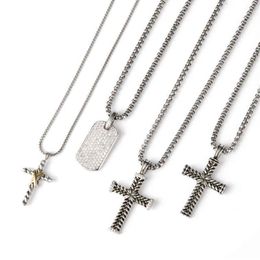 Silver Necklaces 50cm Necklaces Women Full Diamond Jewellery Chevron Cross Pendant Pave Zircon Dog Tag Necklace Sunflower Peace Meda2315