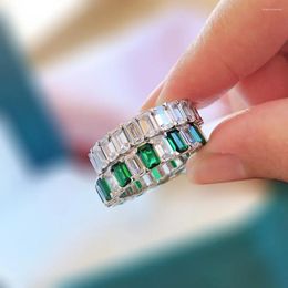 Cluster Rings Fashion Products Emerald Cut 925 Sterling Silver Eternal Band Wedding Anniversary 3 5MM SONA Diamond Ring