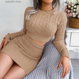 Two Piece Dress Ficusrong Women Autumn Winter Twist Crop Sweater Hip Skirt Knit Suits For Laides Solid Color Slim All Match Two Piece Set T230928
