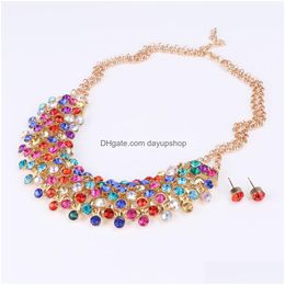 Jewellery Sets Fashion Crystal Bridal Prom Party Accessories Gold Colour Necklace Earring For Bride 221109 Drop Delivery Dh0M8