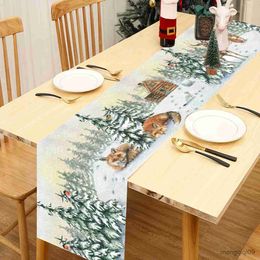 Christmas Decorations Christmas Red Flowers Snow Table Runner Merry Christmas Decoration For Home Xmas Gifts New Year Tablecloth