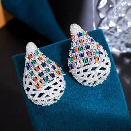 Dangle Earrings CWWZircons Gorgeous Multicolor CZ Stones Large Water Drop Women Engagement Party Chunky Wedding Jewellery Gift CZ523