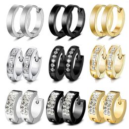 Hoop Earrings 1-9 Pairs 13MM Stainless Steel Small CZ Inlaid Huggie Set For Men Women Silver/Black/Gold