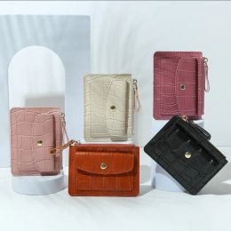 Women Short Hand-held Wallet Simple PU Leather Multi-Slot Zipper Keychain Small Card Bag Holder Crocodile Pattern Coin Purses