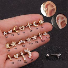 Stud 1Piece Heart Piercing Earrings For Women Jewellery Stainless Steel Moon Star Flower Earring Mother Day 221119 Drop Delivery Dh6Vk