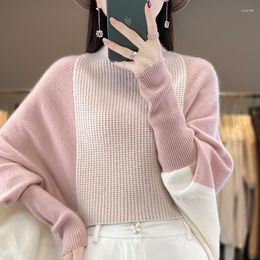 Women's Sweaters Fall/Winter 2023 Cashmere Sweater Semi-high Neck Pullover Merino Wool Top Colour Matching Loose