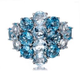 Cluster Rings Swiss Blue Topaz Sky Rhodium Over Sterling Silver Ring