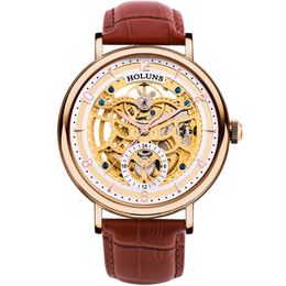 automatic mechanical men watch stainless steel Sapphire leather horloges mannen holuns Special luxury bigest dial skeleton montre 250A