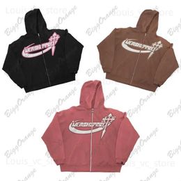 Men's Hoodies Sweatshirts Zip Hoodie Women's Brown Hoodie Stitch Multi-color Matching Women's Clothing Free Shipping Cross Sweatshirt Lovers Y2k Clothes T230928