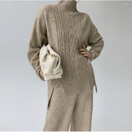 Women's Two Piece Pants Autumn Winter Knitted Pant Sets WomenSpring Suits Bat Sleeve Top Sweater Straight Long 2023 Jumpers