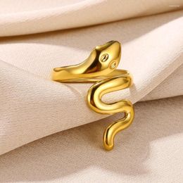 Wedding Rings Stainless Steel Shiny Gold Colour Snake For Women Men Jewellery Adjustable Reptile Animals Finger Party Accessories