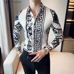 Men's Casual Shirts Mens New Fashion Slim Fit Luxury Shirts Vintage Casual White Striped Printed Long Sleeve Shirt Men Camisa Hawaiana Hombre M-6XL T230928