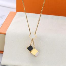 Fashion Style Lady Women Titanium steel Long Necklace Engraved V Initials Flower Double Colour Dice Pendant Charm Jewellery No Box263c