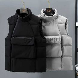 Men's Down Parkas Fashion Design Thermal Vest Men Big Pockets Korean Male Waistcoat Stand Collar Sleeveless Jacket Gilets Padded Winter Coat Warm J230928