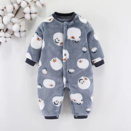 Rompers Autumn Winter born Baby Clothes Dinosaur Print Baby Boy Romper Warm Infant Baby Boy Girl Soft Fleece Jumpsuit Pyjamas 230927