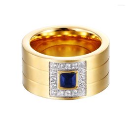 Cluster Rings Titanium Steel 18K Gold Plated Sapphire Zircon Ring Vintage Light Luxury Couple Valentine's Day Jewellery Gift