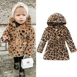 Jackets New Winter Baby Girls Clothes Faux Fur Fleece Coat Warm Jacket Leopard Elastic Waist Hooded Outerwear 230928