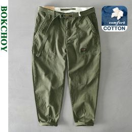 Men's Pants Autumn Winter Pure Cotton Men Cargo Pants Korean Style Male Casual Loose Belt Mid Waist Slim Fit Pencil Trouser GAZ329 Z378 230927