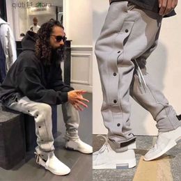 Men's Pants Autumn Winter Thick Sweatpants Men Side Button Sportswear Solid Brand Male Sweat Pants Oversize Clothing 2023 Hip Hop Black Grey T230928