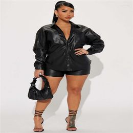 Women's Tracksuits Fashion Lapel Long Sleeve Black Coat And Shorts Summer Club Party Retro Personality Suit
