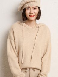 Women's Sweaters Autumn Spring Hooded Cashmere Sweater Female Pullover Loose Pure Wool Hoodie Languid Lazy Wind Knitting Base