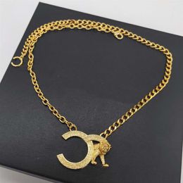 2022 Top quality Charm pendant necklace witn lion shape in 18k gold plated for women wedding Jewellery gift have box stamp Brooch PS1833