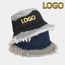 Wide Brim Hats Bucket Unisex Custom Washed Fisherman Hat Outdoor Women Foldable Summer Hip Hop Men Beach Sun Panama Cap 230927