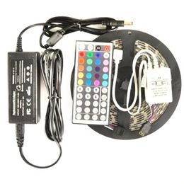 5M 5050 SMD rgb LED Strip light Flexible Waterproof 16FT multi color with 44 key IR REMOTE Controller With Power Adapter Full Set298J