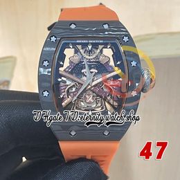 RRF 47 Latest version Japan Miyota NH Automatic Mens Watch NTPT Carbon Fibre Case Golden Samurai Armour Dial Orange Rubber Strap Super version eternity Wristwatches