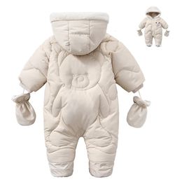 Rompers Korean Style Baby Boy Winter Jumpsuit Cartoon Bear Plus Velvet Infant Boy Coat Toddler Girl Snowsuit Baby Winter Romper Outfit 230927