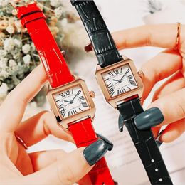 Fashion square women watch rose gold luxury men watches roman dial leather male quartz clock top brand female wristwatch business 308V