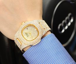 Wristwatches PINTIME Fashion Men Women Diamond Bling Iced Out Gold Watch Luxury Quartz Casual Dress Business Wrsitwatches Gift Clock Montre