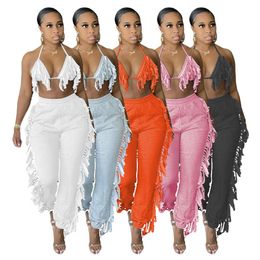 Kadınlar Uzun Pantolon İki Parça Takım Yeni Moda Seksi Tassel Sling Lady Giyim Giyim Artı Boyutu Jogggings Giyim