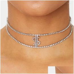 Chokers Choker 2023 Fashion Double Rhinestone Chain Dollar Sign For Women Crystal Statement Necklace Money Collar Jewellery Drop Deliver Dhh7C