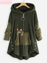 Women's Hoodies Sweatshirts 2023 New Cat Print Coat Women Autumn Winter Fleece Warm Casual Zipper Sweatshirt Female Streetwear Oversized Hooded Tops YQ230928