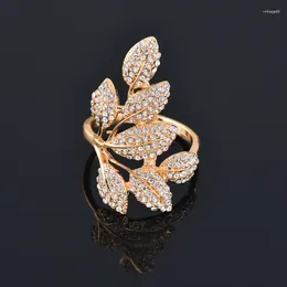 Wedding Rings SINLEERY Full Crystal Gold Color Leaf Finger For Women Statement Party Jewelry Gifts JZ058 SSB