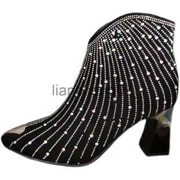 Boots Meteor Rhinetstone Women's Black Boots Pointed-toe High Heels Boots Side Zipper Boots Platform Shoes Cowboy Boots for Women x0928