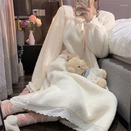Women's Sleepwear 2023 Autumn Winter Korean Version Of The Lovely Sweet Princess Pyjamas Warm Plus Velvet Nightgown Set Sleep Tops Night