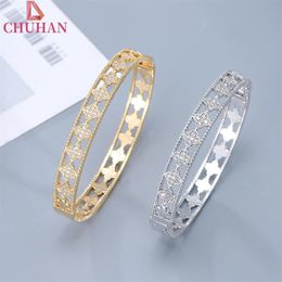 Bangle CHUHAN Sweet Four-leaf Clover Inlaid Zircon Copper Bracelet Romantic Women Charm Korean Fashion Jewellery C626240h