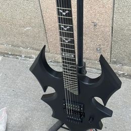 Custom Shop Matte Black Colour Bat Shape Electric Guitar FR Bridge Black Hardware