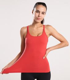 Active Shirts NWT 2023 Racerback Sport Fitness Crop Tops Built In Bra Yoga Sleeveless Vest Solid Quick Dry Tank