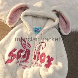 Women's Hoodies Sweatshirts Hoodie Cotton Clothing Women Cute Fun Bunny Ears Lamb Velvet Cotton Clothes New Fashion Loose Zipper Hoodie Warm Coat Streetwear J230928