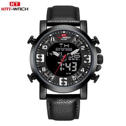 KT Top Brand Watches Men Leather Band Wristwatch Mens Luxury Brand Quartz Watch Clock Chronograph Waterproof Black KT1845290r