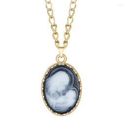 Pendant Necklaces Vintage Lady Baby Cameo Necklace For Women Gold Color Gray Fashion Hollow Flower Mother