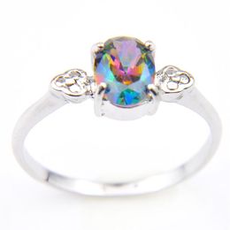 Luckyshine 6 Pcs Lot Oval Colored Natural Mystic Topaz Gems Ring 925 Sterling Silver Wedding Family Friend Holiday Gift Rings Love324F