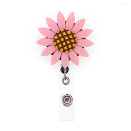 Keychains 10pcs/lot Cute Pink Yellow PVC Sunflower Retractable ID Badge Holder