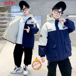 Down Coat Winter Blue Hoodies Jacket Plush Velvet Teens Kids Boys Fashion Patchwork Clothes for Teenagers Casual Outerwear 412Y 230928