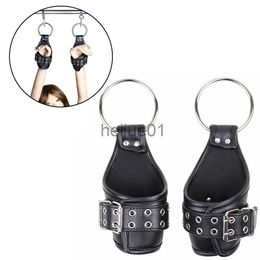 Bondage Sex Leather Ankle Wrist Suspension Cuffs Restraint BDSM Bondage Strap Keep Suspended Hanging Handcuffs for Adult Product Erotic x0928